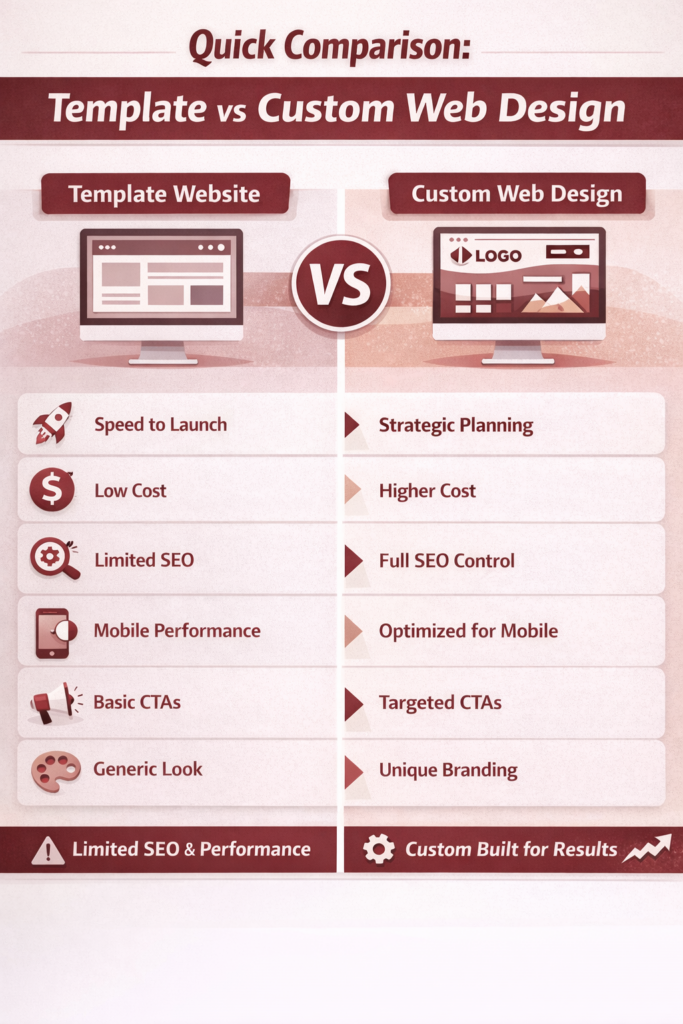 quick comparison between template website vs custom web design
