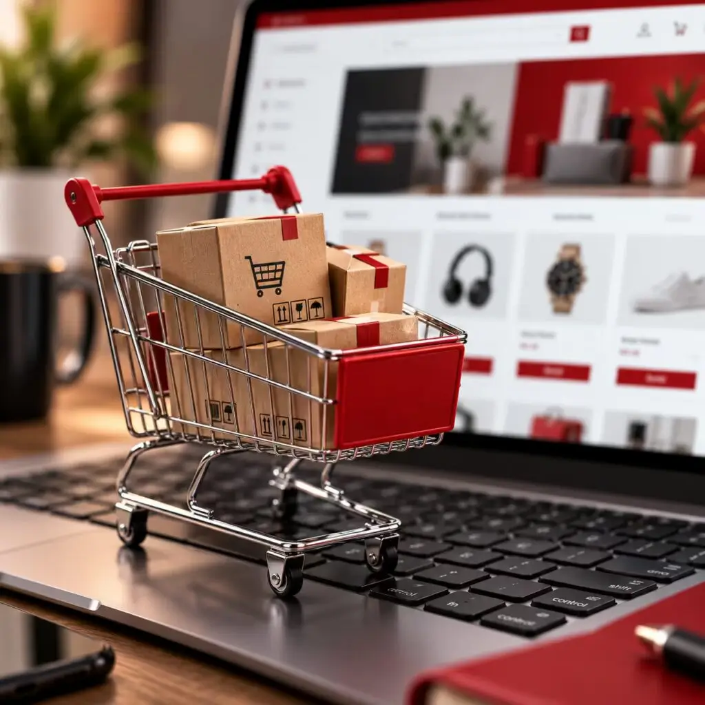 Miniature-Shopping-Cart-on-Laptop-Keyboard